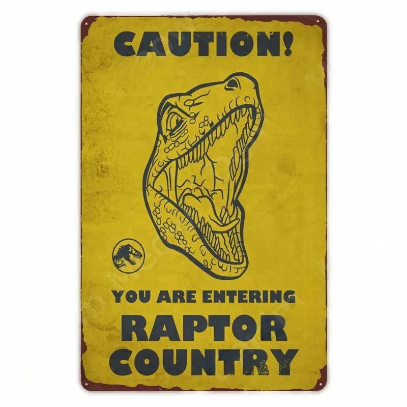 FJ Metal Tin Signs Beware of Raptor Funny Posters Slow Down Sign Garden Home Wall Outdoor Zoo Plaque Dinosaur Decor
