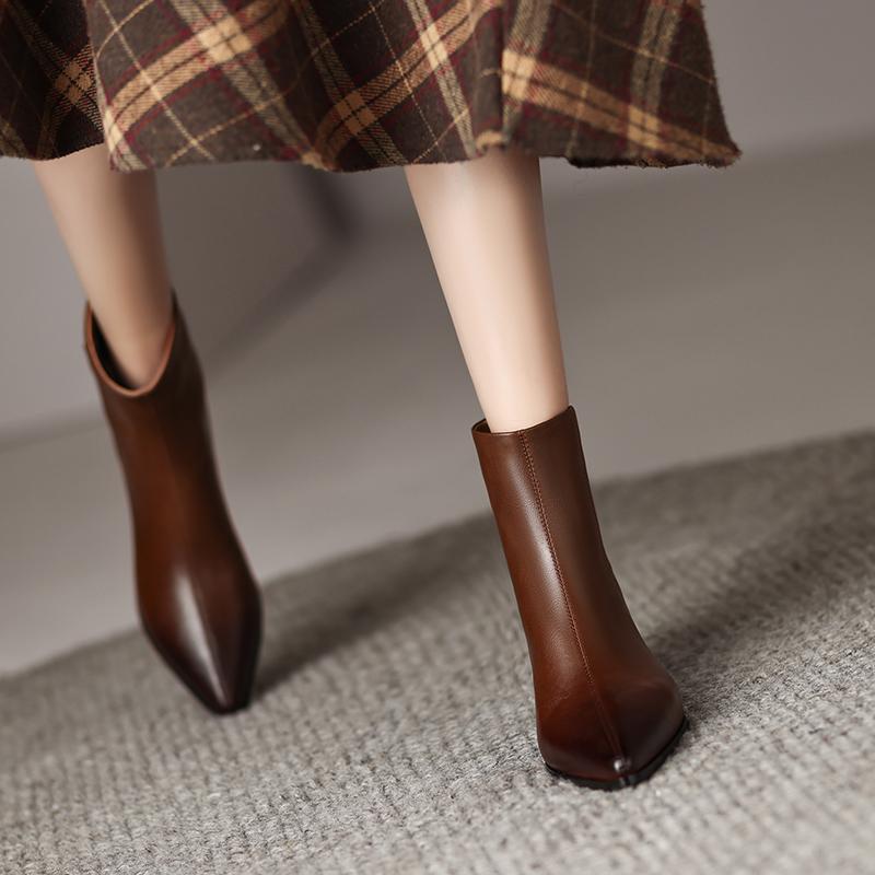 Fashion 2025 Women Boots Retro Chelsea Boots Women Shoes Winter Fashion Women ANKLE Boots Split Leather Female Square Heel Leather