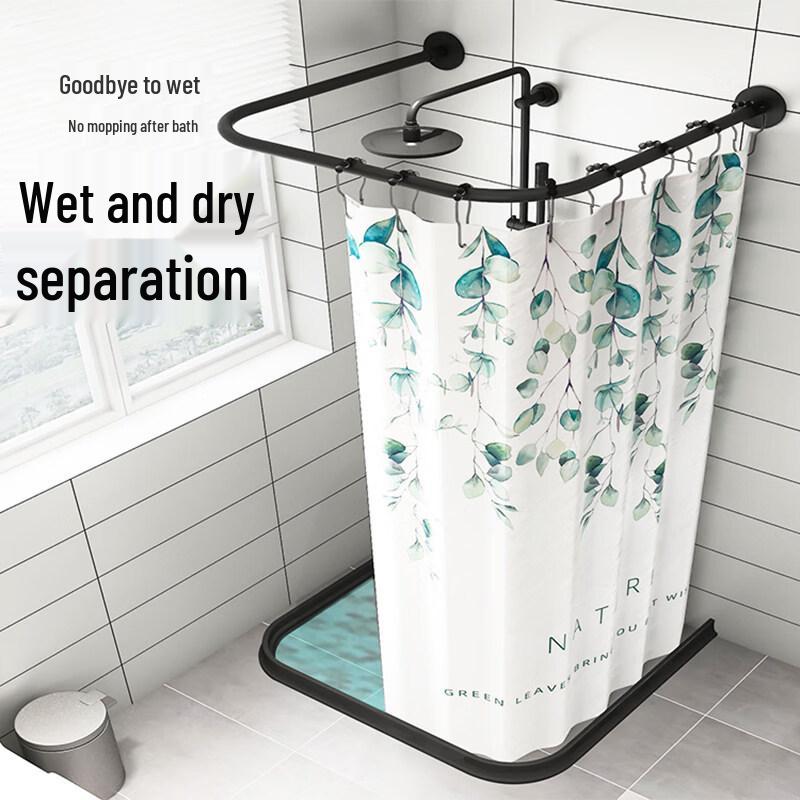LIEI Punch-Free U-Shaped EVA Shower Curtain Set