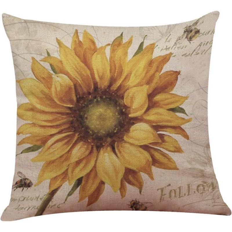 New Sunflower Pillow Summer Sunflower Sofa Pillow Linen Decorative Cushion Cover Pillow Cover