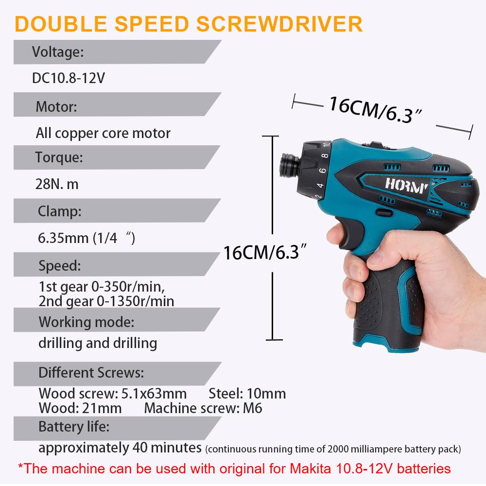 12V Cordless Electric Screwdriver Dual Speed 28N.m Wireless Drill Driver 1/4" Chuck Hit Power Tool Household Repairing Tool