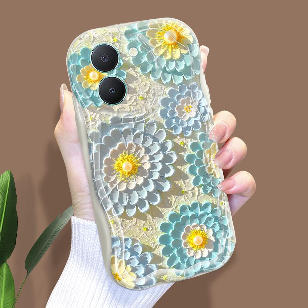 

Милый мультяшный узор, кремовая текстура, мягкий силиконовый чехол с волнистыми краями, чехол для телефона для Vivo Vivo Y300I 5G белый