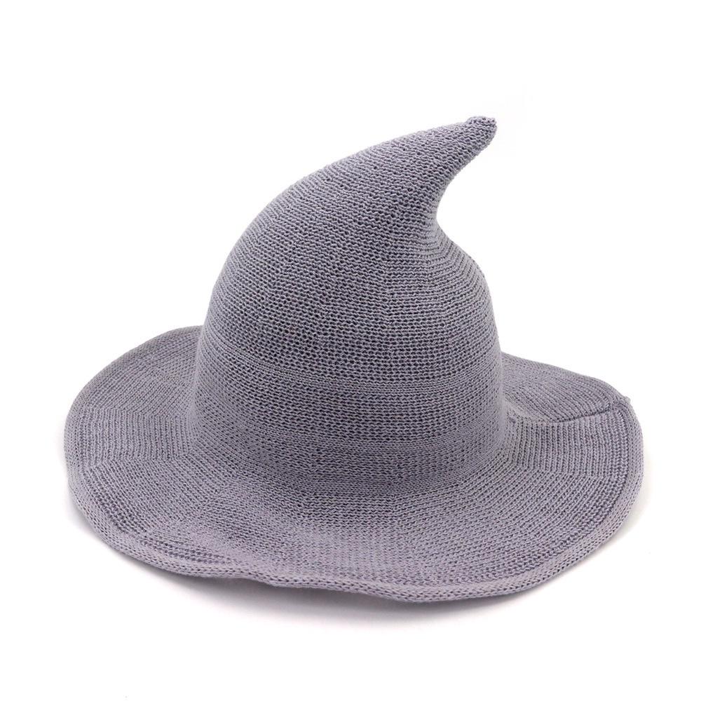 Cotton Knit Pointed Wizard Hat Womens Wide Brim Witch Hat Foldable Bucket Hat