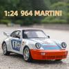 1/24 Porsche 964 Martini Modello Giocattolo Lega Diecast Vintage Classica Auto Sportiva Modello con Suono e Luce Giocattoli da Collezione per Bambini Regalo