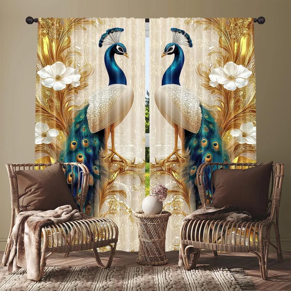 Set Of 2 Elegant Jit Floral Peacock Curtains Polyester Drapes Living Room Bedroom Window Decor Curtain Light Blocking For Made With Rod Pocket