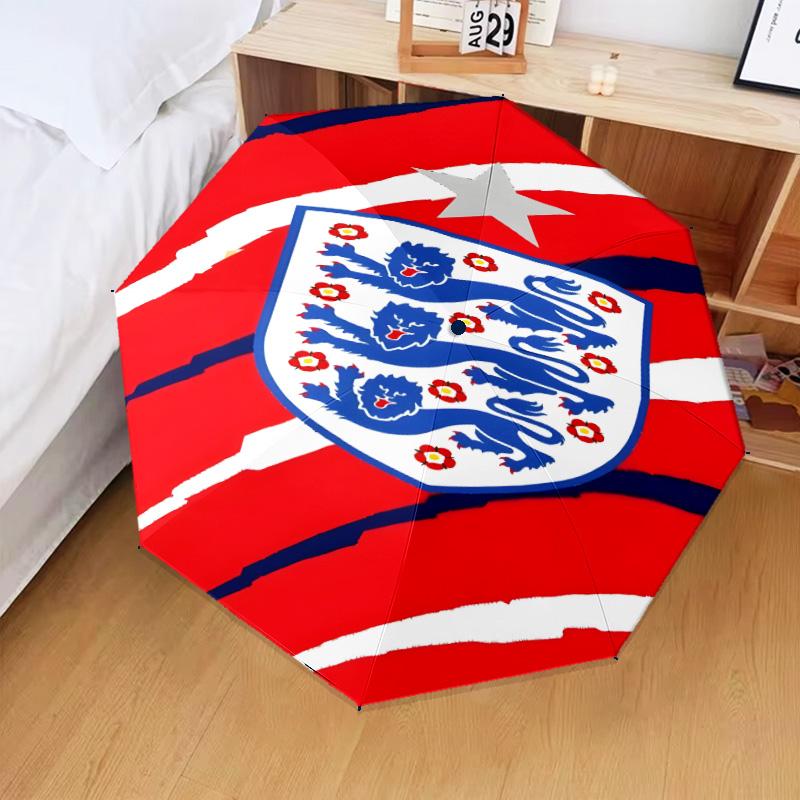 1 Stück England Fußballwappen Aufdruck Regenschirm Faltbarer Regenschirm, Automatischer Regenschirm 8-Rippen für Reisen, Camping Fan Geschenke Weihnachtsgeschenke