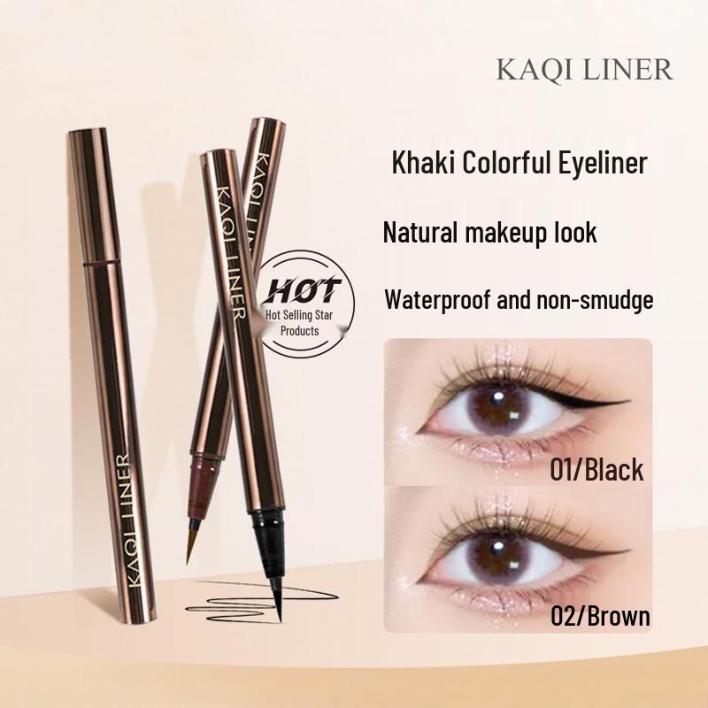 Khaki Quick-Dry Colorful Eyeliner Pen - Long-Lasting, Ultra-Fine, Waterproof, Non-Smudging, Sweat-Proof for Beginners.