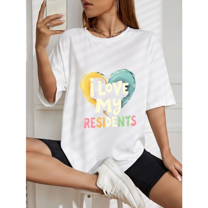White Oversized T-Shirt I Love My Residents Heart Print Graphic Tee For Casual Wear And Everyday Outfits