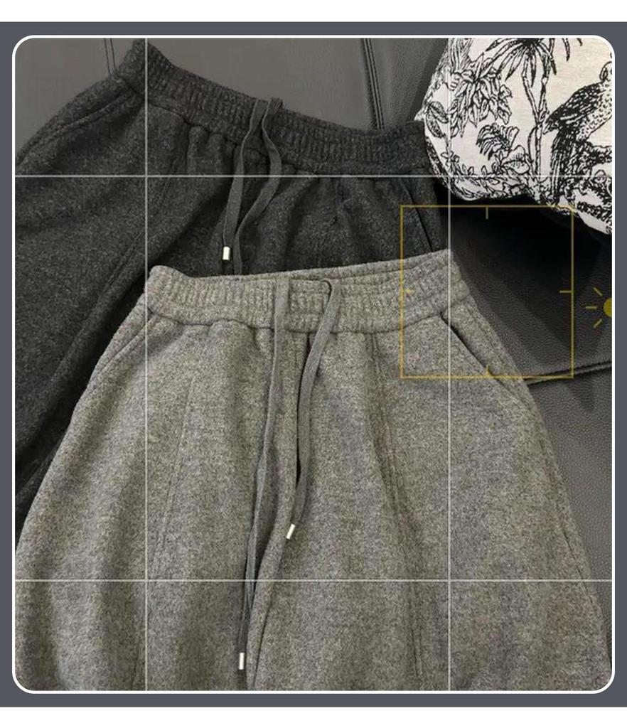 Women's Winter High Waist Loose Woolen Wide Leg Pants - Deep Gray Draping with Plush Lining.