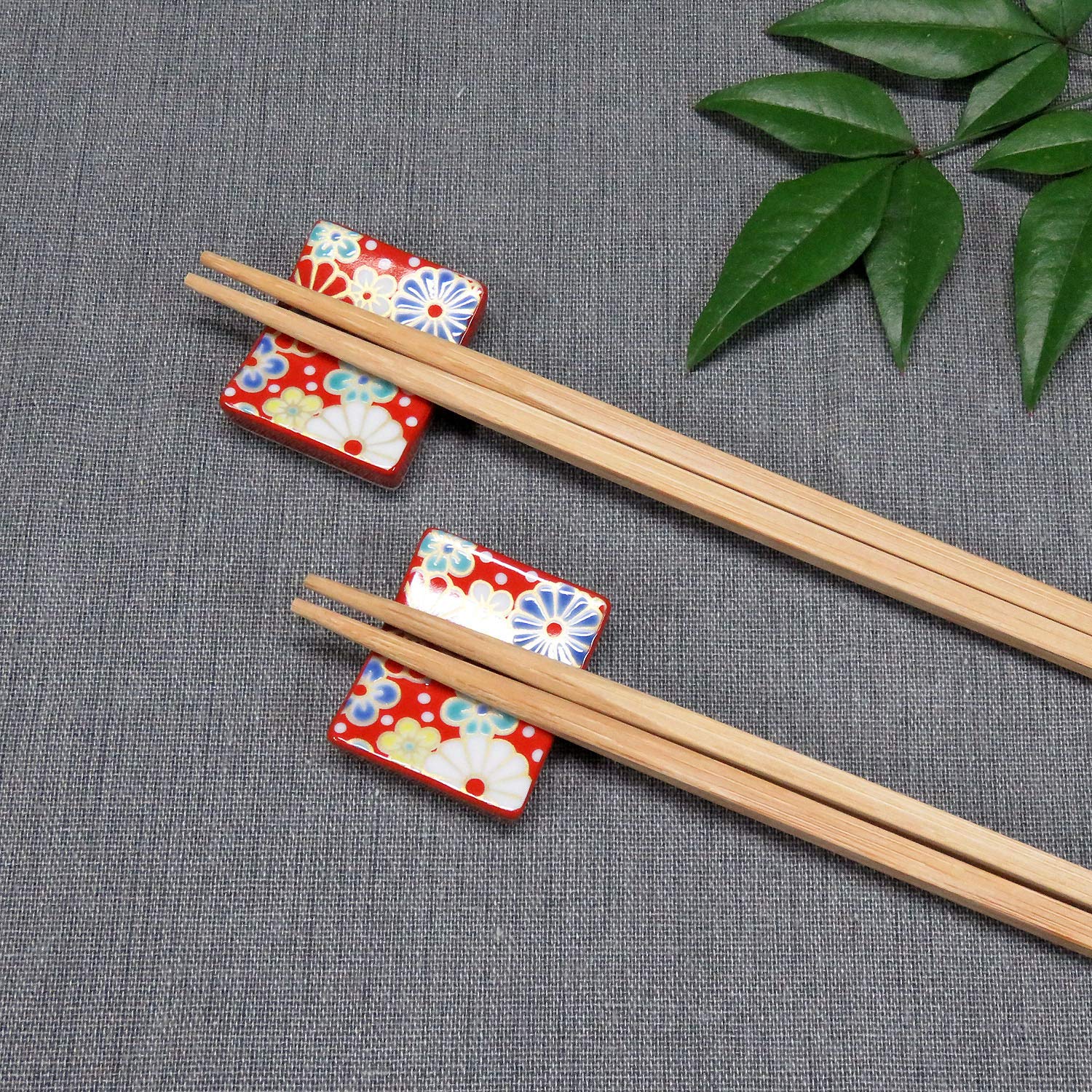 

Stylish Kutani Ware Pair Chopstick Rest Plum and Chrysanthemum Made in Japan Set, Design, Ceramic,
