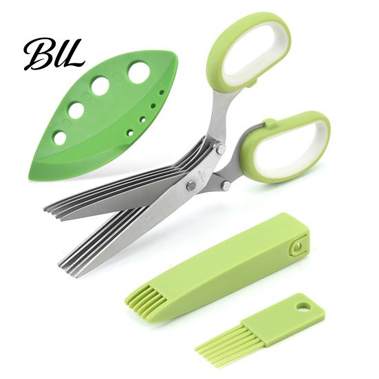 Kitchen Herb Mincer 5 Stainless Steel Blades Scissors, Green Onion Scissors with Cleaning Comb And Cutter Protective Cover, Multipurpose Vegetable