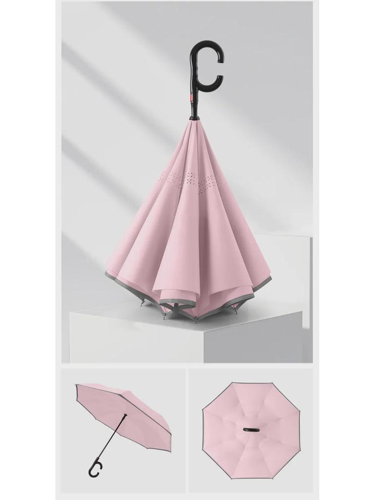 Reflective Strip Car-mounted Dual-layer Auto Reverse Umbrella - Wind-resistant, Large, for Sunny and Rainy Days.