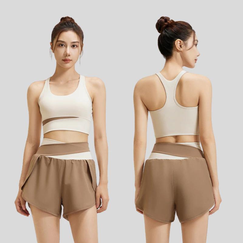 Conjunto de Shorts com Sutiã Esportivo e Top Regata Yoga Muay Thai Boxe Treino de Exercícios Pilates Fitness Workout Roupa Esportiva Feminina Academia Secagem Rápida Tecido Elástico