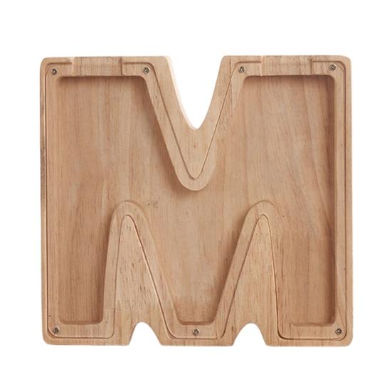 Wooden Piggy Bank with Clear Window, A-Z Letter Coin Cash Container for Kids Adults, Unbreakable Money Saving Box Decoration