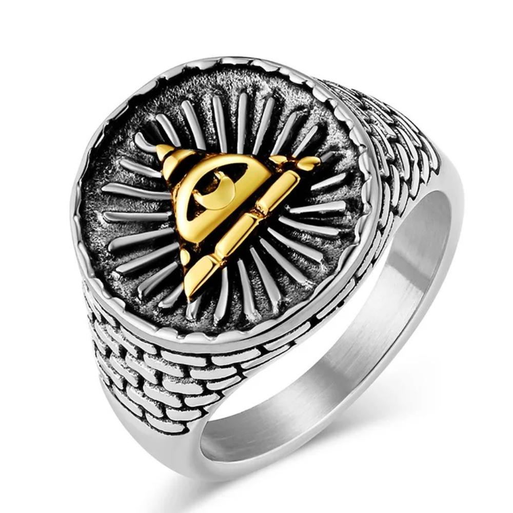 Retro Egyptian Triangle Pyramid Titanium Steel Ring Men's Eye of God Talisman Rings Jewelry Gifts