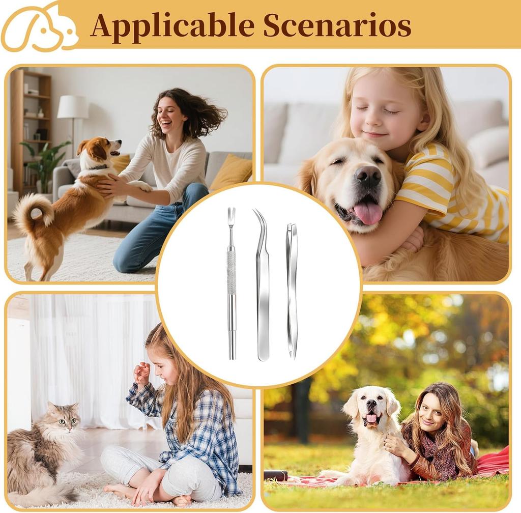 Professional Tick Removal Tool Set 1Set Tick Tweezers Fast & Safe Tick Remover for Dogs Cats Pets Grooming Accessories Supplies