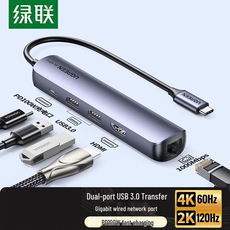 UGREEN Type-C 5-in-1 Hub with 4K HDMI Gigabit Ethernet