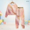 Kids Boys Girls Marble Printed Hooded Two Piece Set Long Sleeve Sweatshirt And Cuffed Pants Blue Black Gold