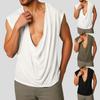 Men's Sleeveless Solid Color Sports V-neck Base Shirt, Swing Neck Vest
