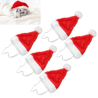 5 ks Vánoční klobouk pro mazlíčky Červený plyšový Elastická gumička Pes Kočka Roztomilý klobouk Santa pro sváteční párty Kostýmy