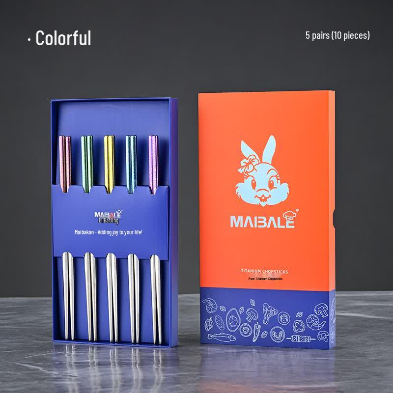 Maybaler Pure Titanium Chopsticks - Lightweight Colorful 5-Pair Set