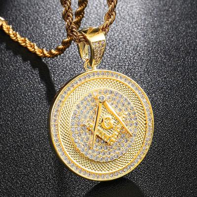 Heiß verkaufte europäische und amerikanische Hip-Hop-Marke mit Zirkon-Gold-Freimaurer-Anhänger-Halskette