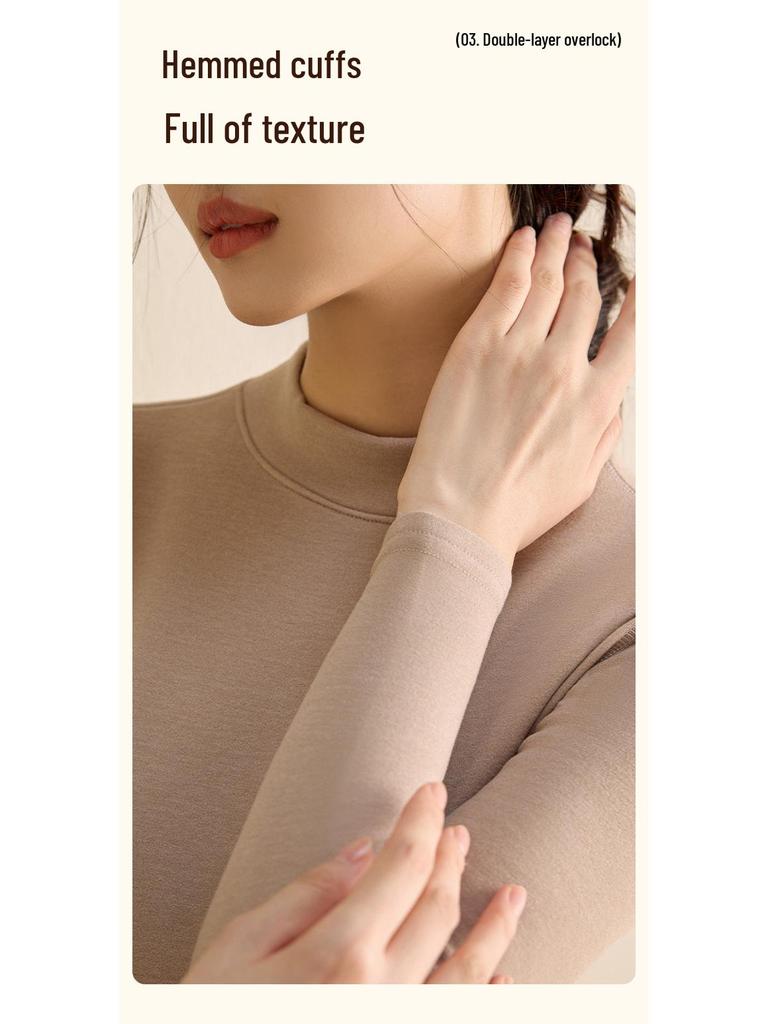 Women's Wool Silk Thermal Set: Warm Stand Collar Top & Trousers - Heat-Generating, Skin-Friendly Base Layer for Autumn/Winter.