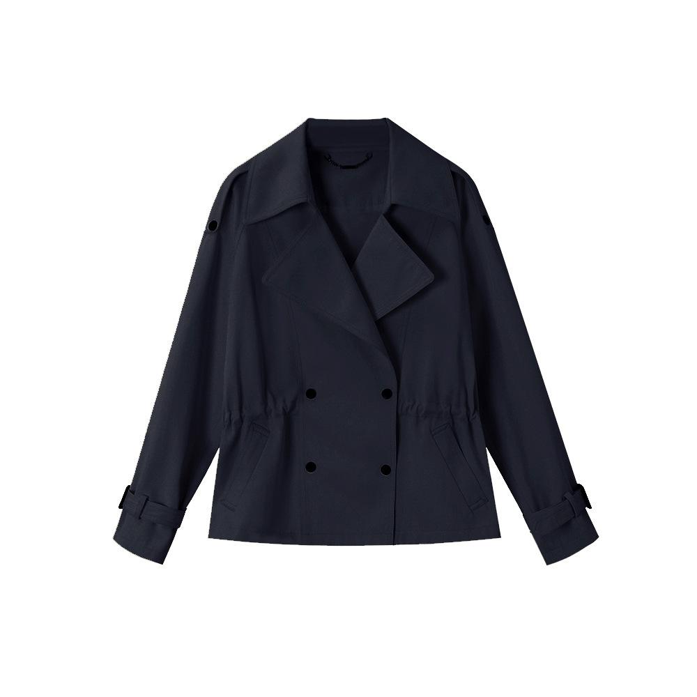 

Чунсинь ретро повседневный стиль универсальное пальто-тренч малой длины с хлопковым ощущением для通勤 женщин L тёмно-синий