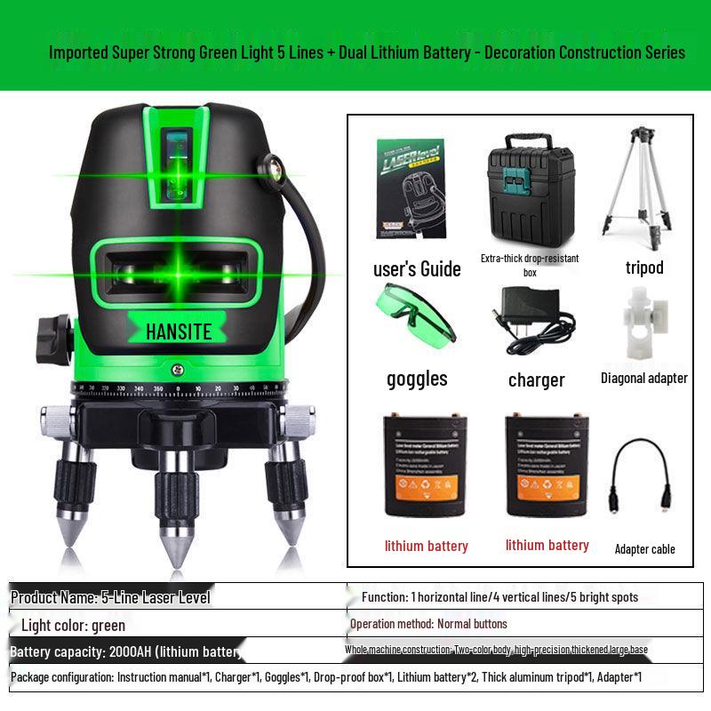 High-Precision Outdoor Infrared Laser Level with 2, 3, 5 Lines – Green/Blue Light