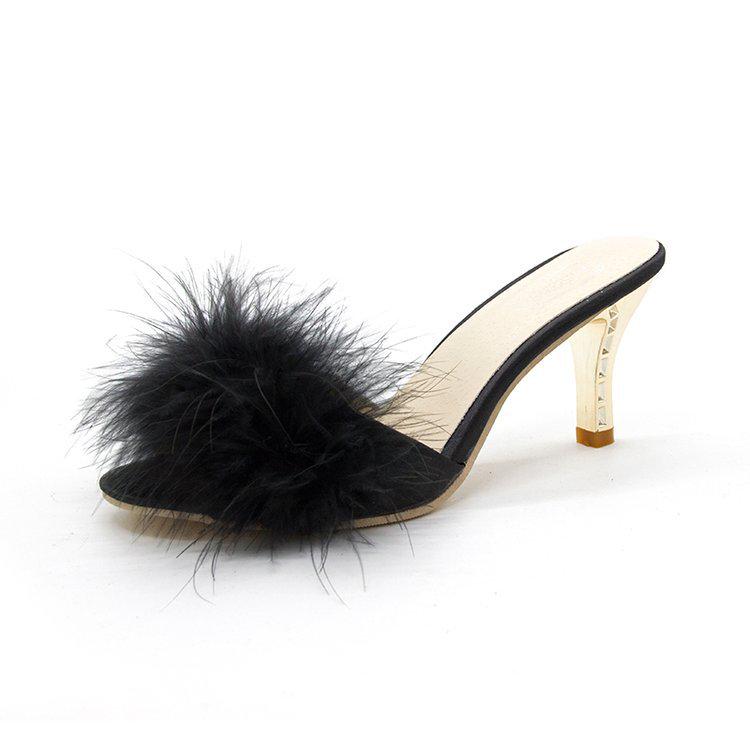 

2023 Women s Summer Korean-Style Fur Stiletto Open-Toe Slides 36