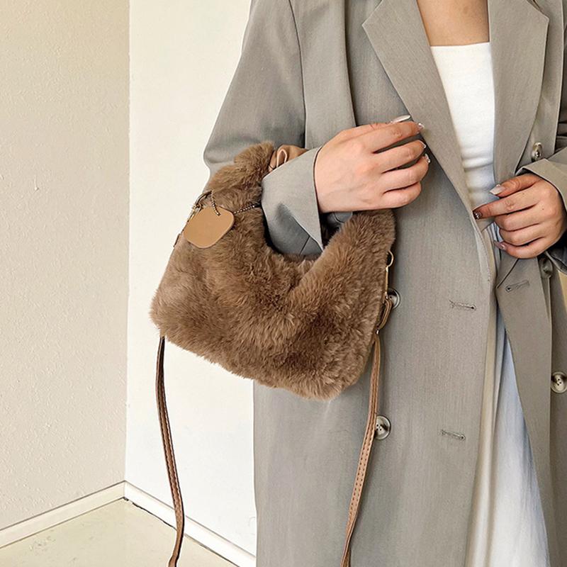 Borse a Spalla in Peluche per Donna Lusso Designer Morbida Busta Invernale da Donna Borsa a Mano Moda Femminile Borsa a Tracolla Sottobraccio