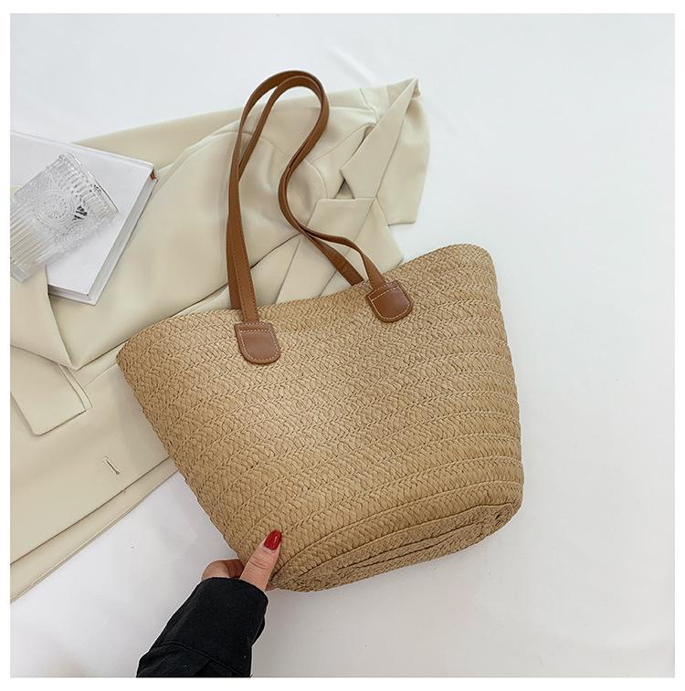 

Женская большая плетеная пляжная сумка-тоут из соломы - Сумка-ведро для отпуска