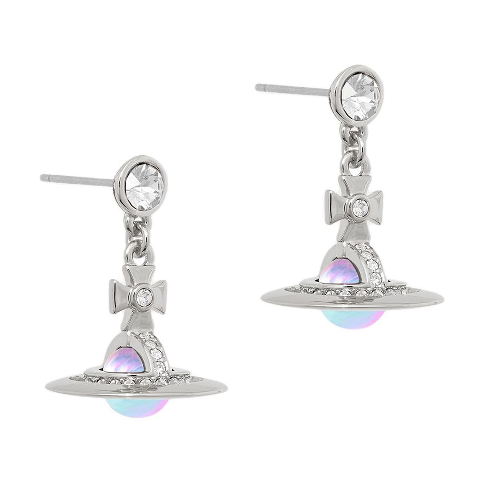 VIVIENNE WESTWOOD Petite Orb Saturn Laser Aurora Pendant Enamel Brass Crystal Earrings Women Earrings Silver 8053195172863