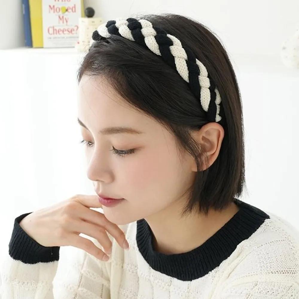 Two-tone cable knit headband (22HB080) brown
