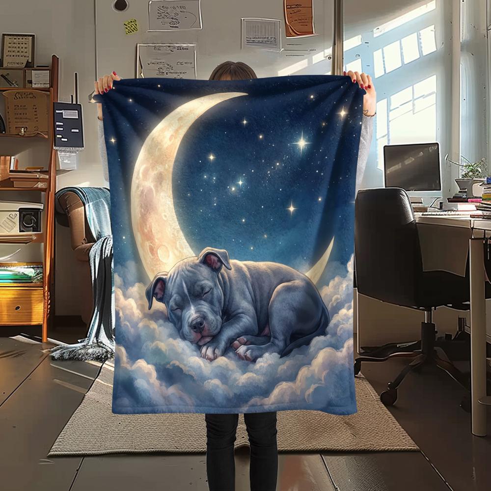 Cloud moon cat dog sleep Print Flannel Blanket,High quality Comfortable for All Seasons,Home Decor,Warmth and Comfort,Perfect for Christmas Gifts