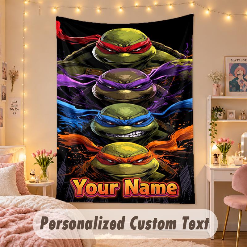 Custom Personalized Tapestry,Teenage Mutant Ninja Turtles Print Custom Name Text Wall Art Hanging for Bedroom