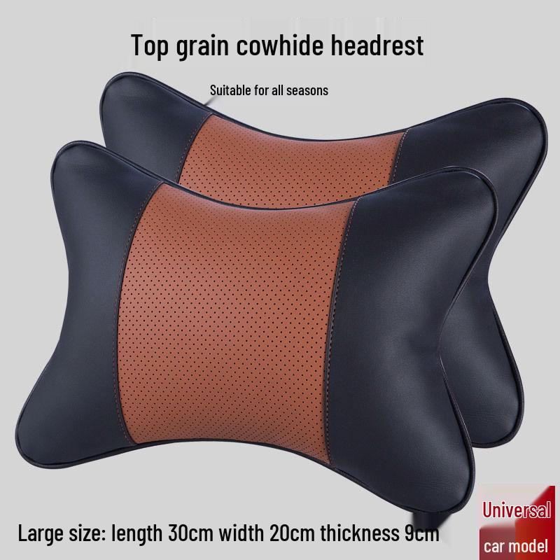 Genuine Leather Car Neck & Back Support Pillow - Universal Four Seasons Headrest Soft