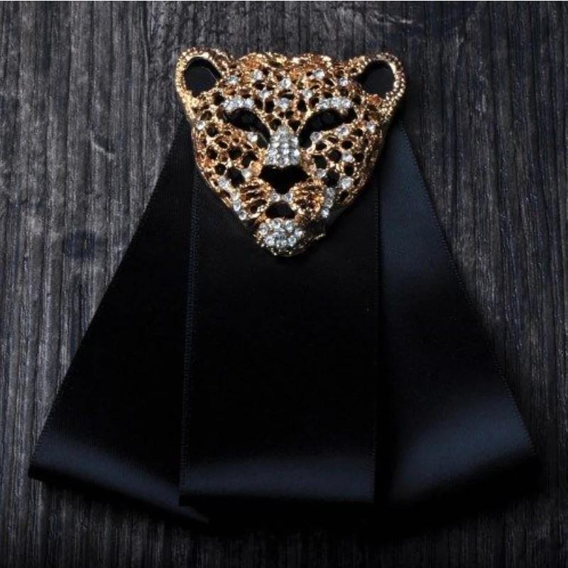 Men's Bow Tie Leopard Head Rhinestone Ribbon Bowtie Women's Shirts Collar Flowers Fashion Korean British Dress Suits Accessories