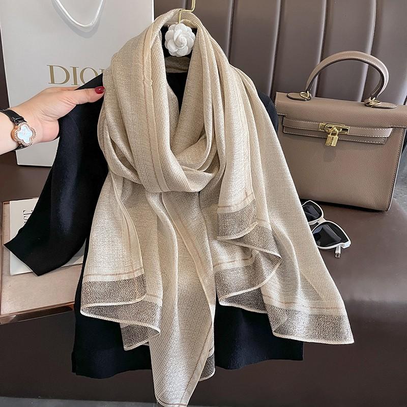 2024 Luxury Brand Women Fashion Scarf Plain Solid Silk Linen Shawls Scarves Summer Lady Bandanas Foulard Hijab