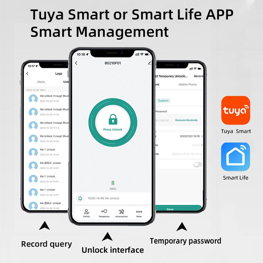 RAYKUBE M3-S Tuya Cyfrowy zamek do drzwi na odcisk palca Elektroniczny zamek z hasłem/kluczem/Smartlife/Tuya APP Zdalne odblokowanie do sypialni