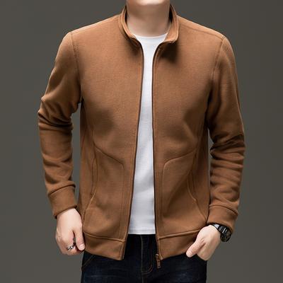 New Aoziflee Men's Sweatshirt Stand Collar Cardigan Jacket Autumn and Winter Solid Color Casual Men's Warm Fleece Jacket