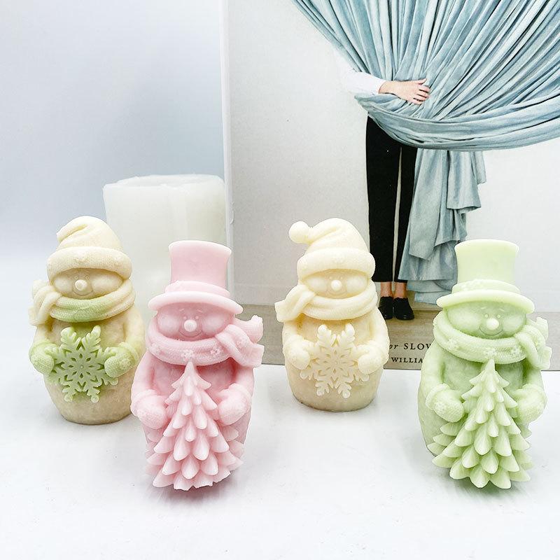 Christmas Snowman Aromatherapy Candle Silicone Mold DIY Gypsum Dropping Glue Home Decoration