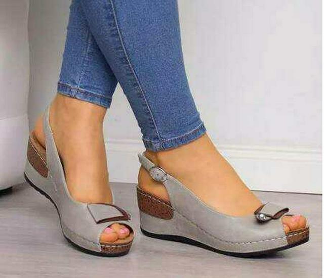 European American Plus Size Wedge Sandals - Thick Sole, Open Toe, Single Strap Buckle, Summer Outdoor, Size 43