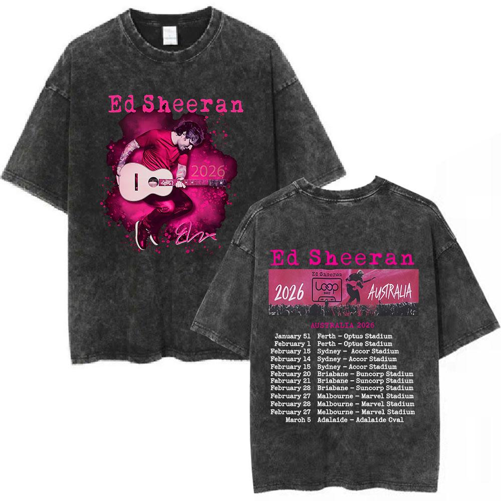 Ed Sheeran Loop Tour Australia 2026 Concert Washed Tshirt Fans Gifts Men Women Clothing Fashion Cotton Oversized T Shirts Tops