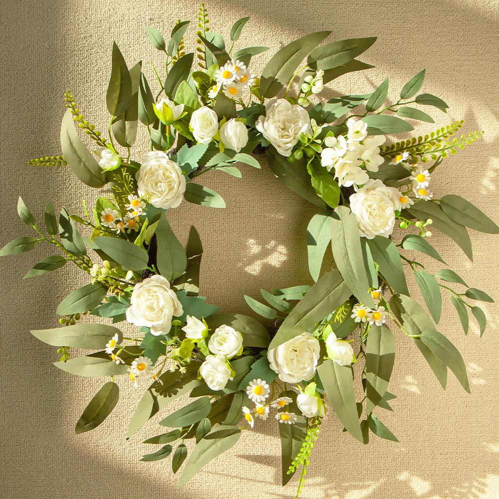 

Шелковая ткань Чайная роза имитация венка украшение двери цветок шелковый цветок имитация цветка настенное украшение подвеска поставка 50CM белый