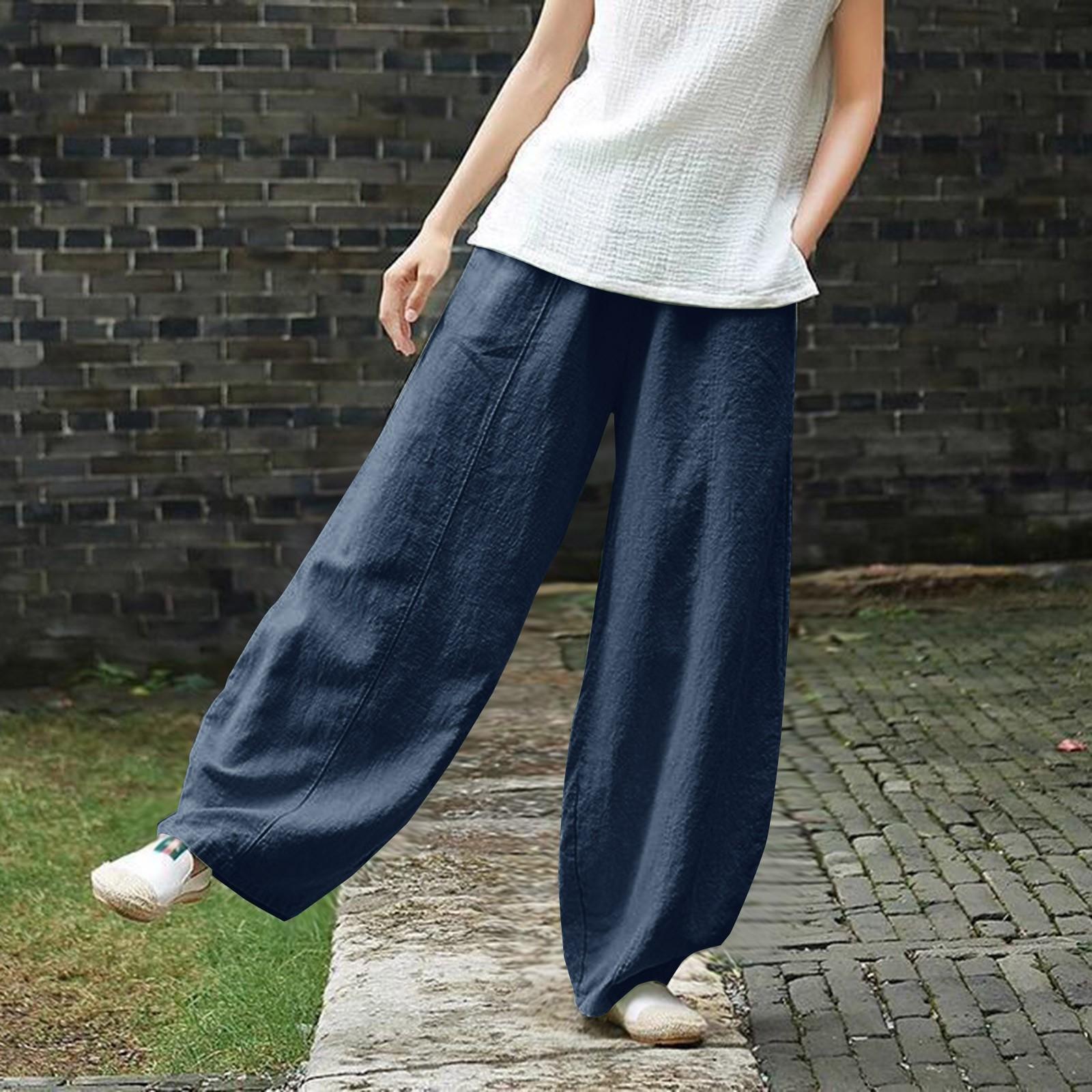 

Женские модные свободные повседневные однотонные брюки из хлопка и льна с карманами XXXXXL