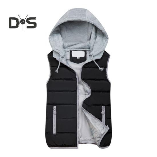 Women Winter Vest Coat Hooded Color Matching Zipper Closure Drawstring Sleeveless Padded Thick Waterproof Windproof Soft Warm Lady Waistcoat