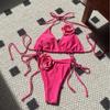 Solid Color Rose Drawstring Tie Split Two Piece Bikini Swimsuit For Women
