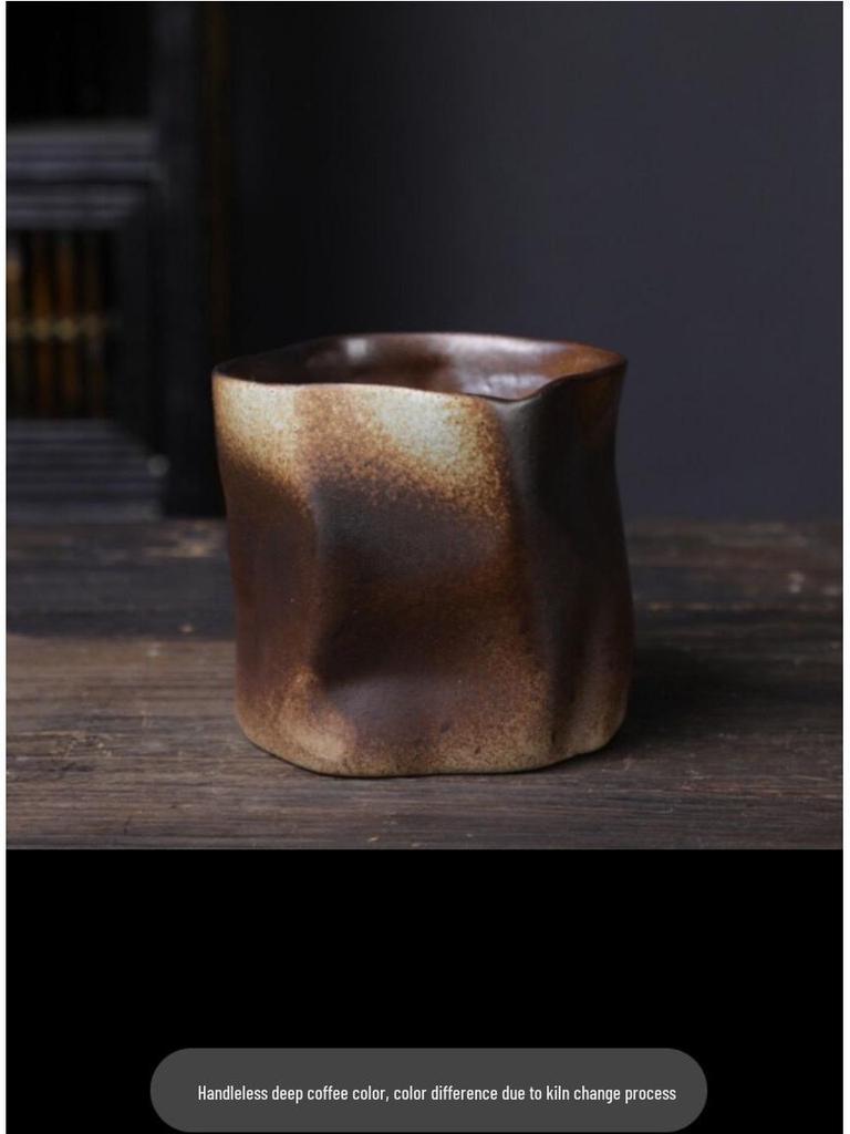 Retro Handmade Kiln-Fired Coarse Pottery Coffee Mug - Odd-Shaped Japanese Ceramic Cup
