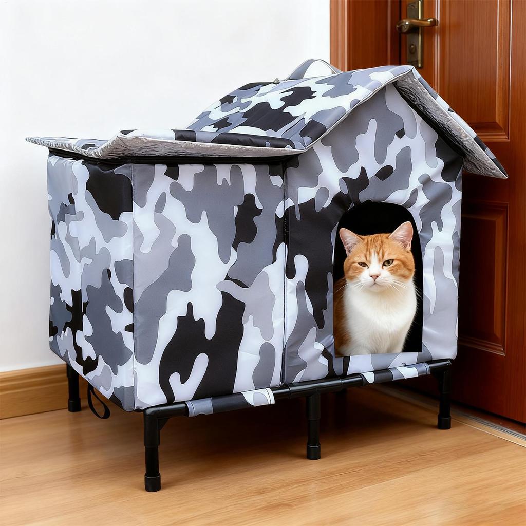 Outdoor Cat House Windproof Enclosed Cave Outside Over-Ground Pet Cat Shelter for Patio Backyard Garden Park Residential Area